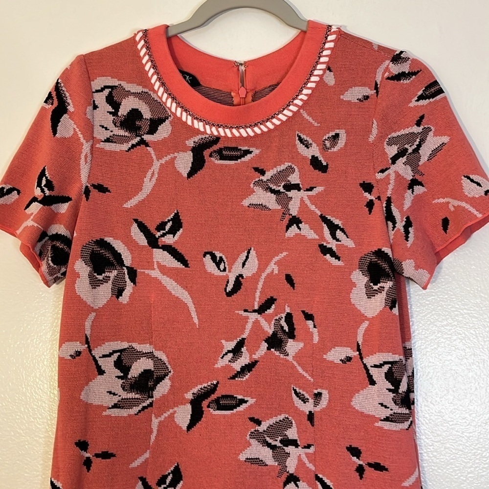Misook | Coral sweater dress Womens size S floral short sleeves knit office mini